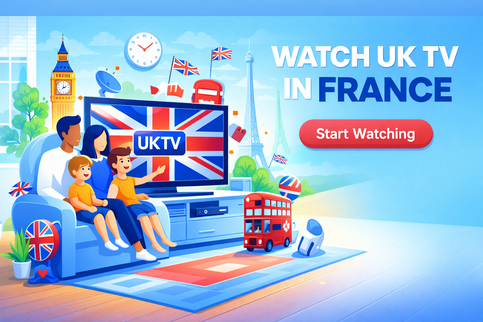 Family watching UK TV in France